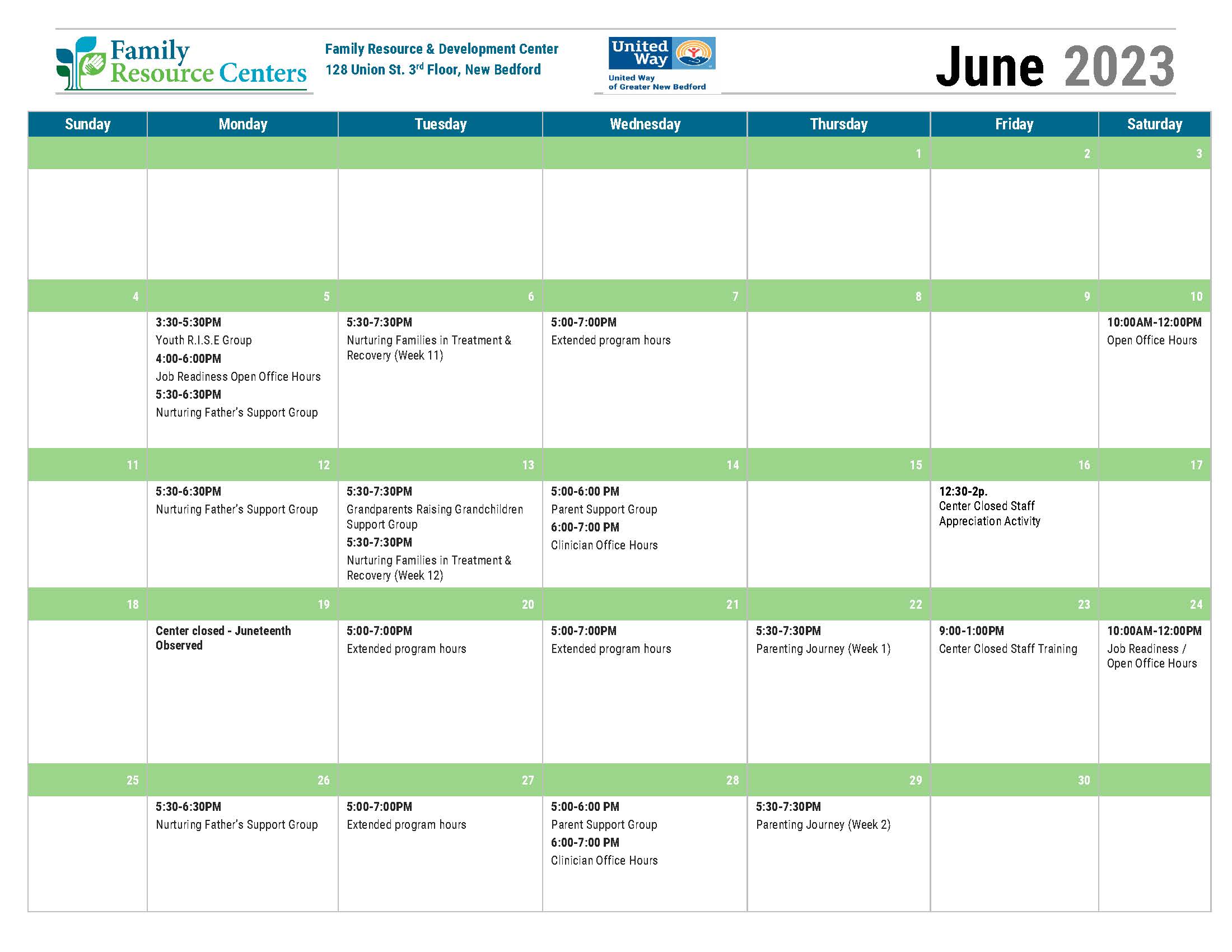 FRDC June Calendar